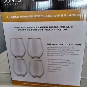 Jones New York Gold Rimmed Stemless Wine Glasses